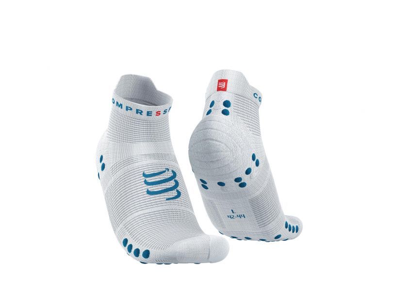 PRO RACING SOCKS V4.0 RUN LOW - WHITE/FJORD BLUE